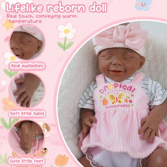 17.2in Full Silicone Non Vinyl Dark Brown Reborn Baby Dolls BOY Sleeping Doll - Picture 2 of 8